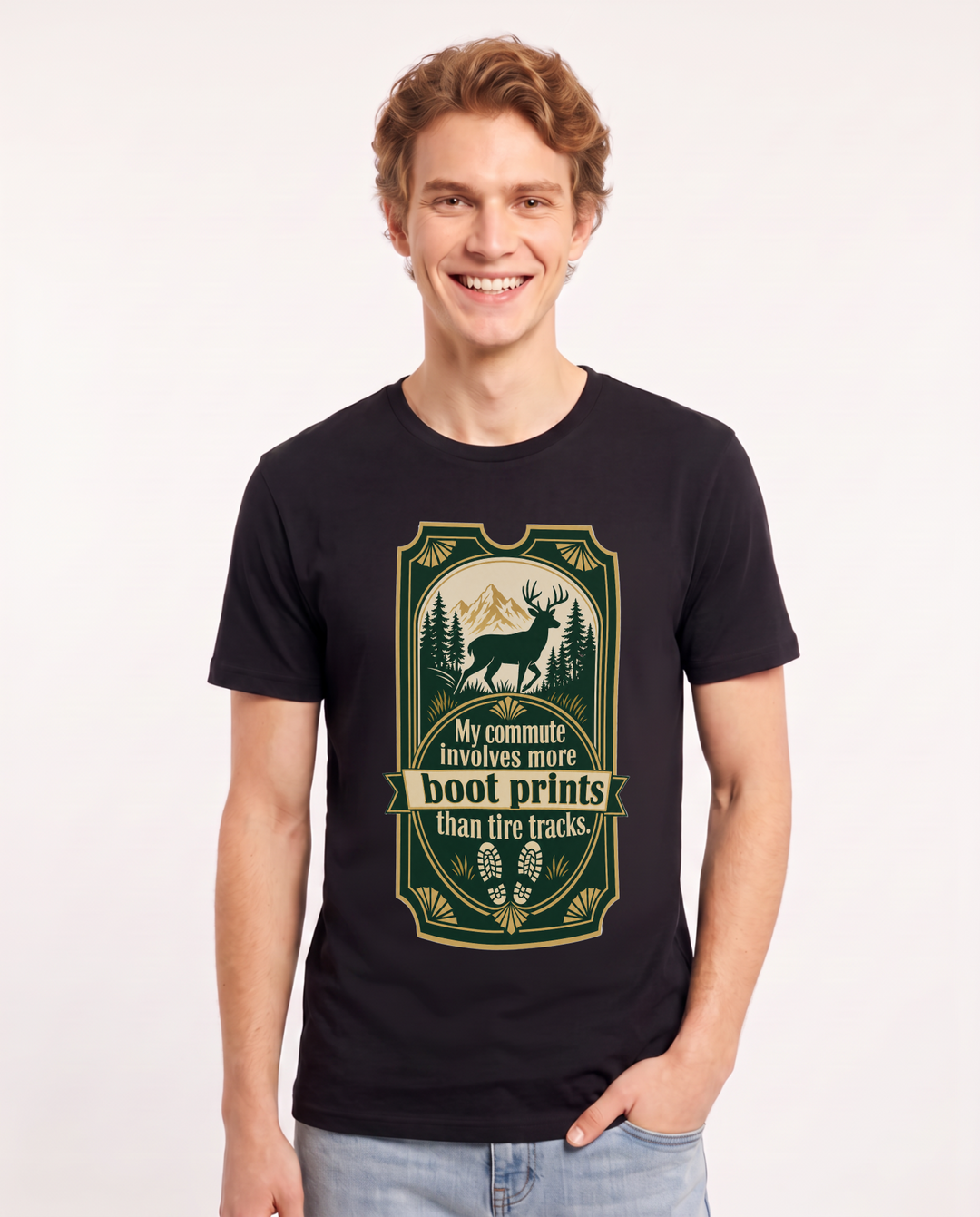 Hunting Men's Black T-Shirt - My commute involves more boot prints product image 1