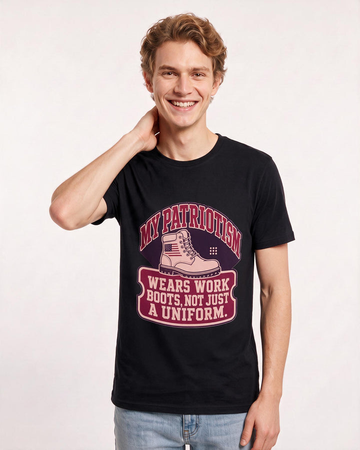 Graphic Men's Black T-Shirt - My patriotism wears work boots, not just product image 3