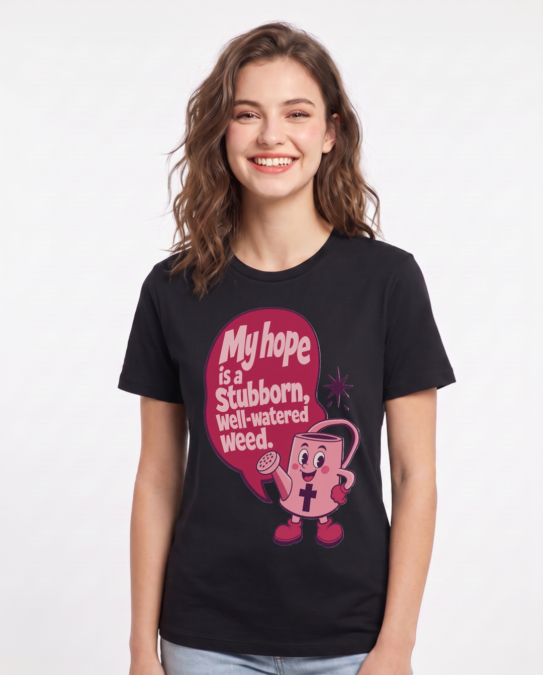 Graphic Women's Black T-Shirt - My hope is a stubborn, well-watered product image 1