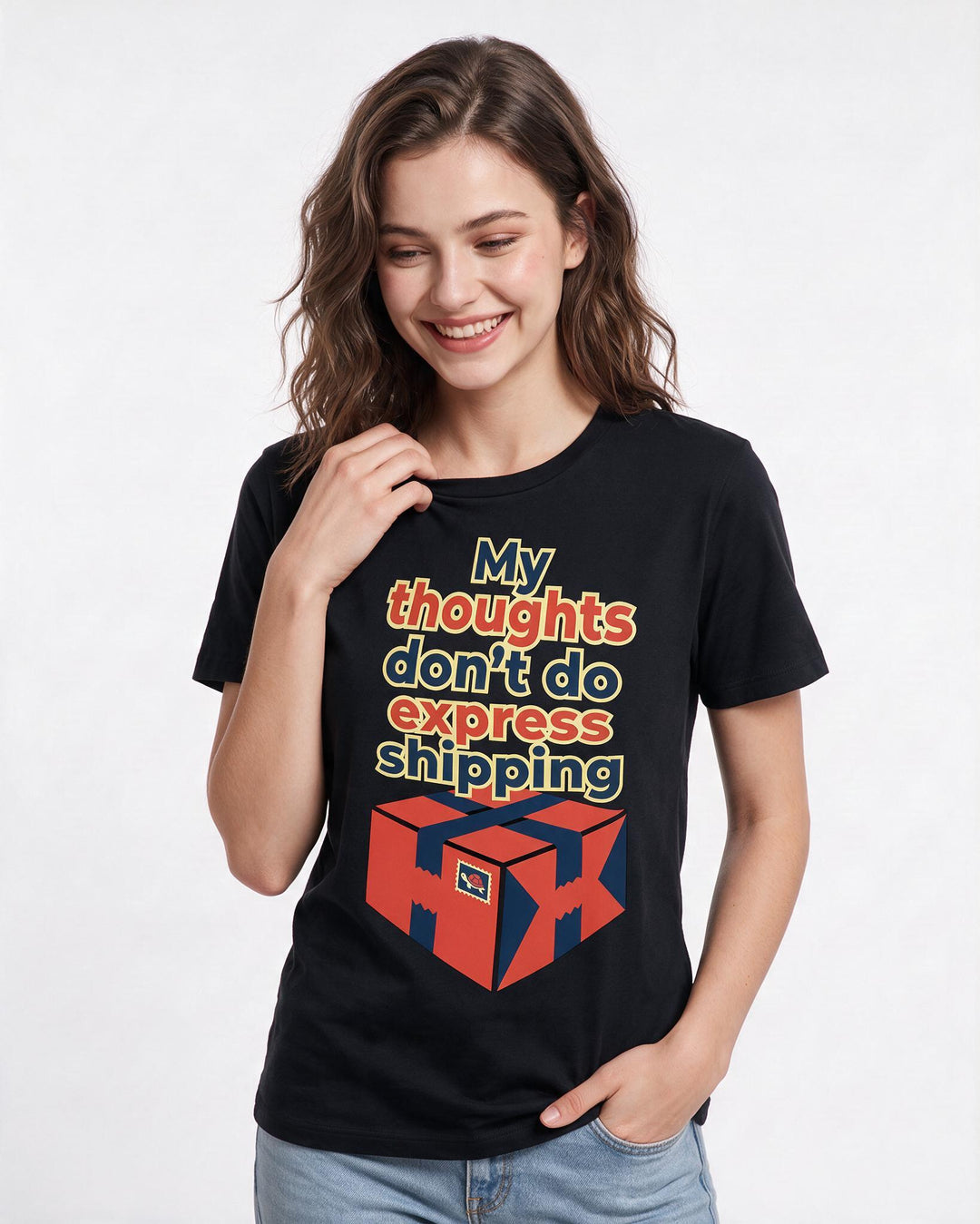 Neurodiversity Women's Black T-Shirt – My thoughts don't do express shipping product image 3