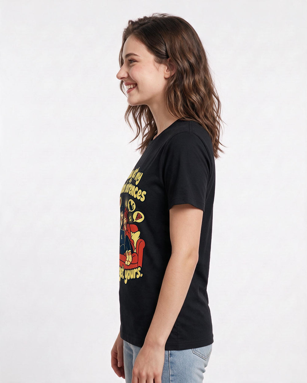 Couples Black T-Shirt for Women – Everyday Expression Graphic Tee product image 2
