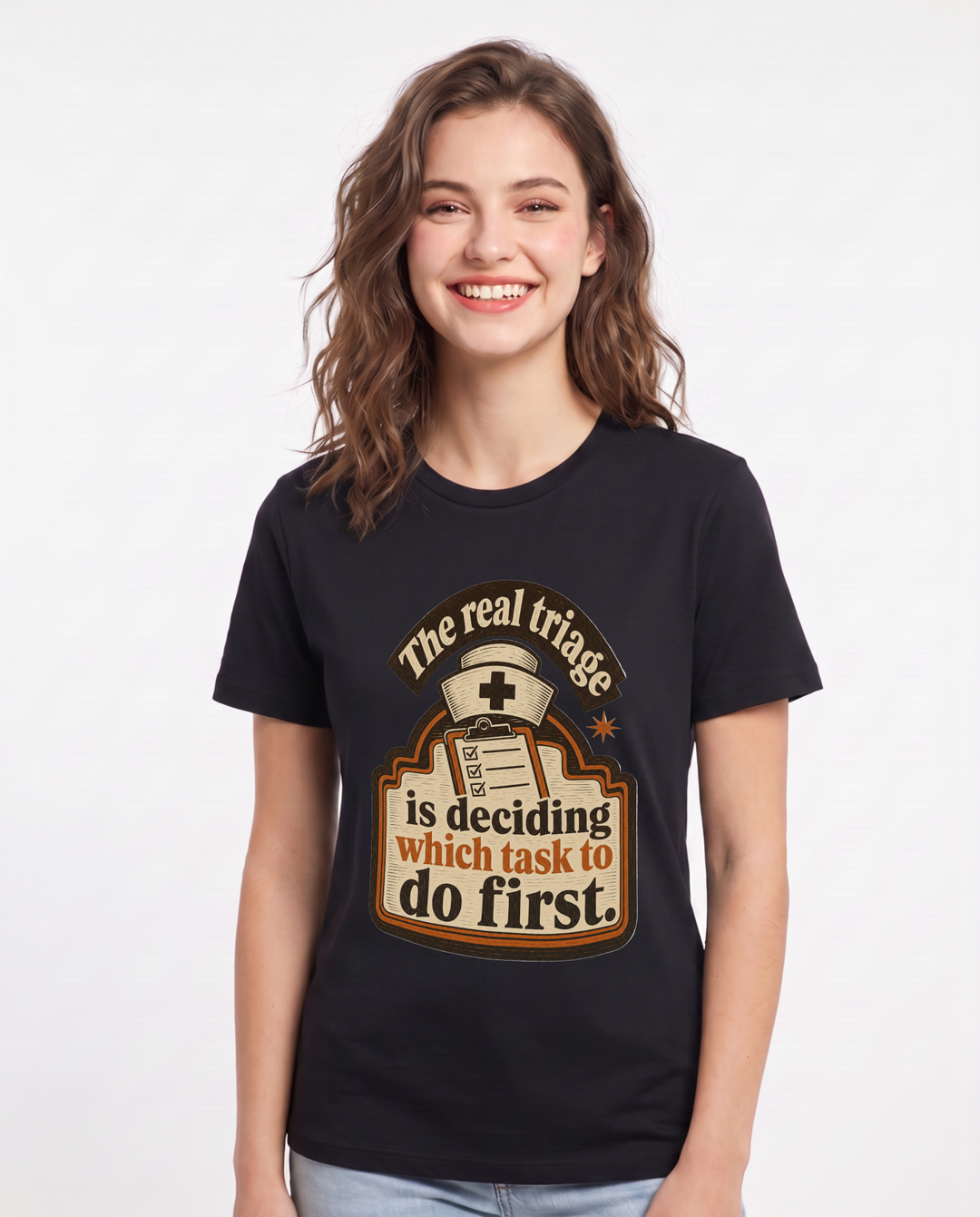 Nurse Gift Women's Black T-Shirt - The real triage is deciding which product image 1