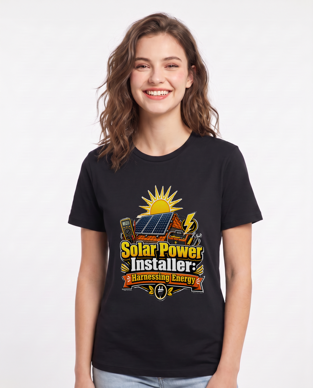 Solar Power Installer: Harnessing Energy Women's Black T-Shirt product image 2