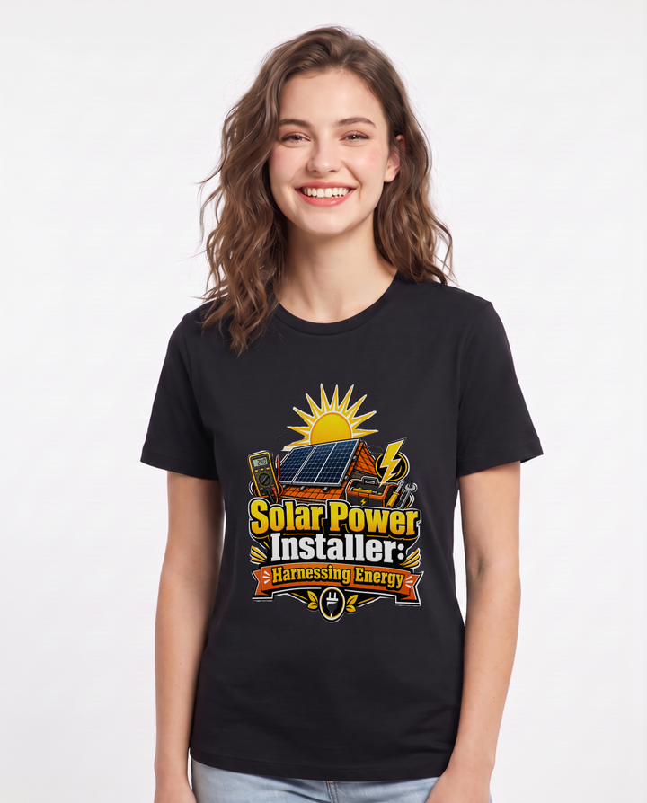 Solar Power Installer: Harnessing Energy Women's Black T-Shirt product image 2