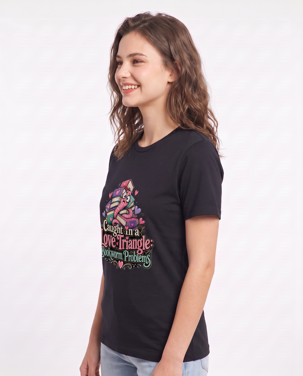 Caught in a Love Triangle: Bookworm Problems Women's Black T-Shirt product image 3