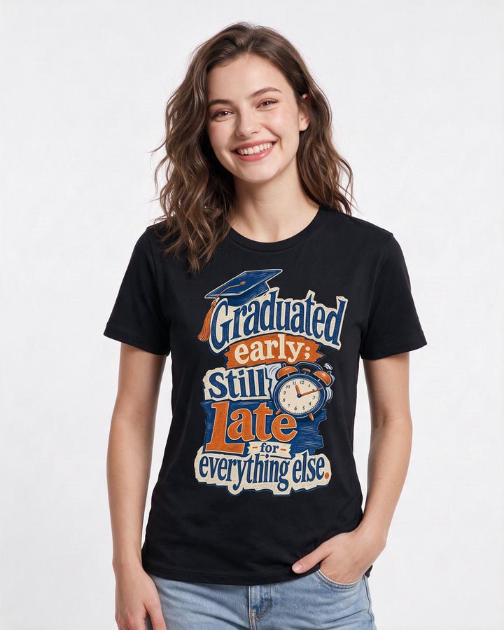 Graduation Black T-Shirt for Women – Everyday Expression Graphic Tee product image 1