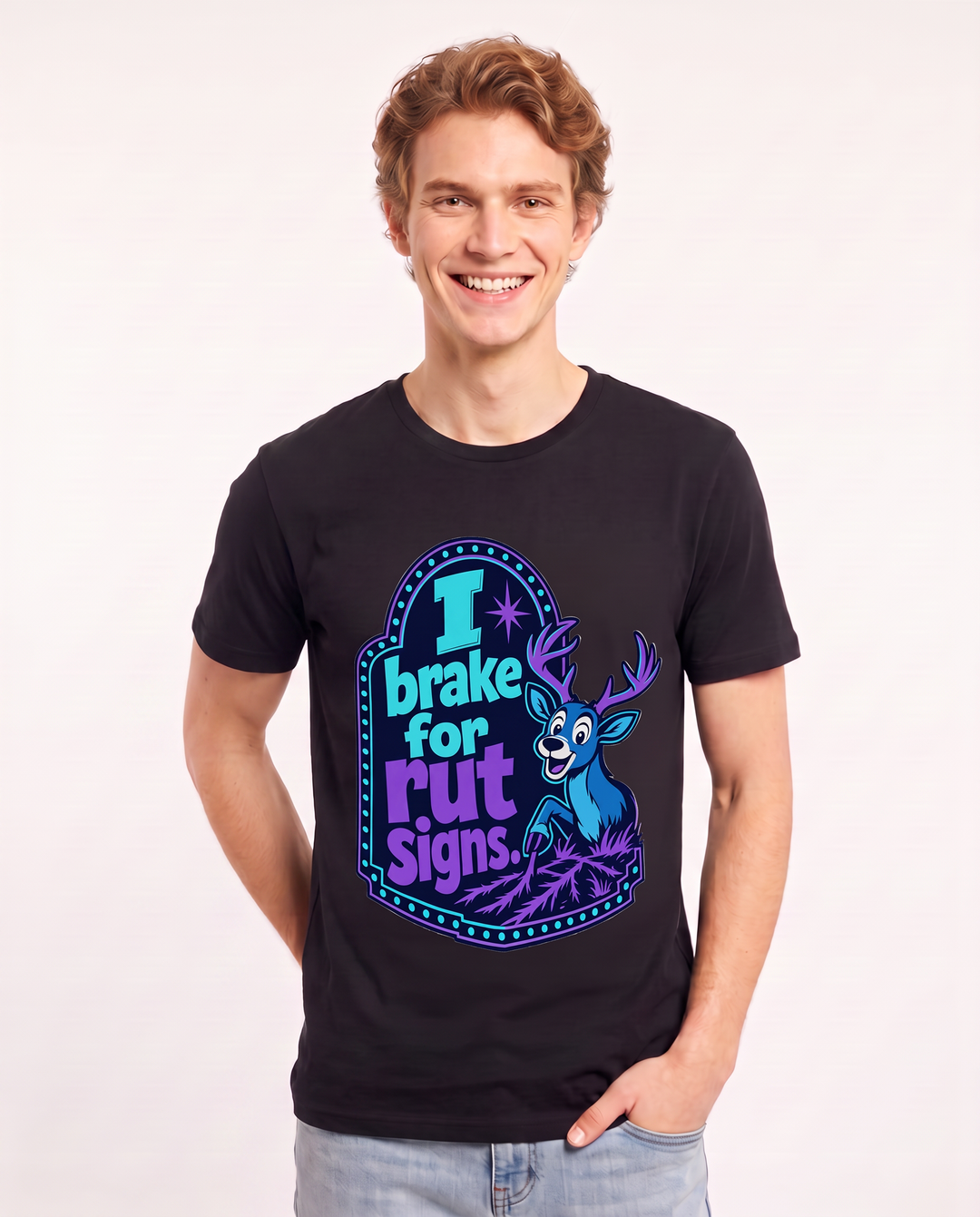 Hunting Men's Black T-Shirt - I brake for rut signs. product image 3