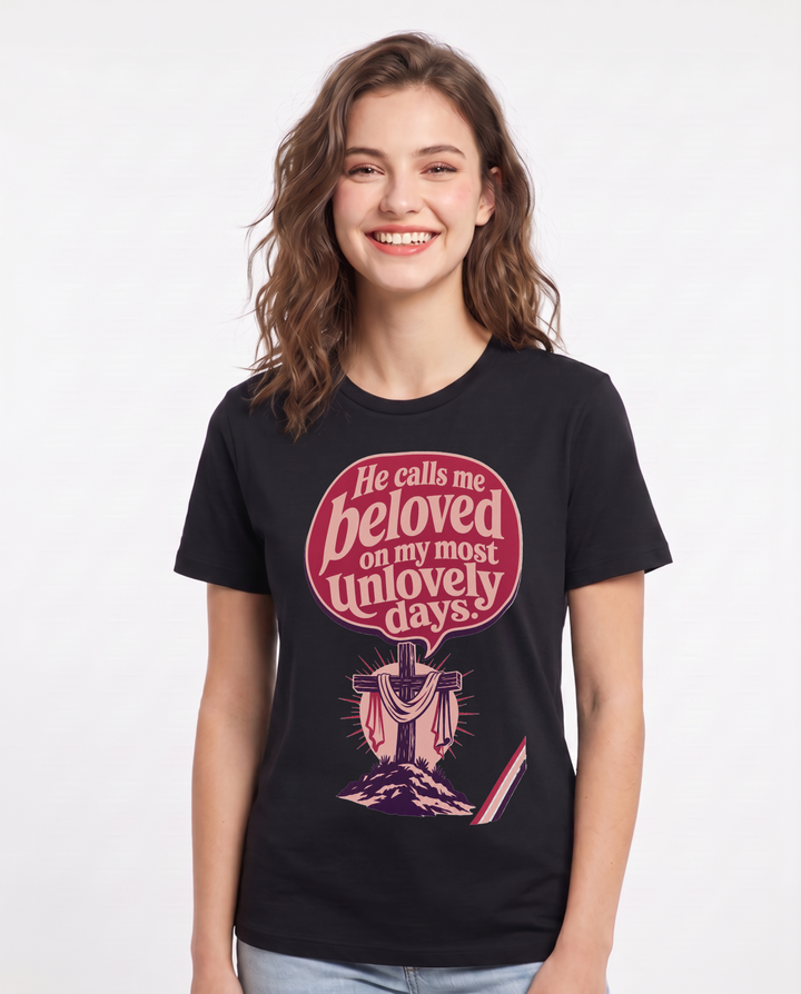 Graphic Women's Black T-Shirt - He calls me beloved on my most product image 1