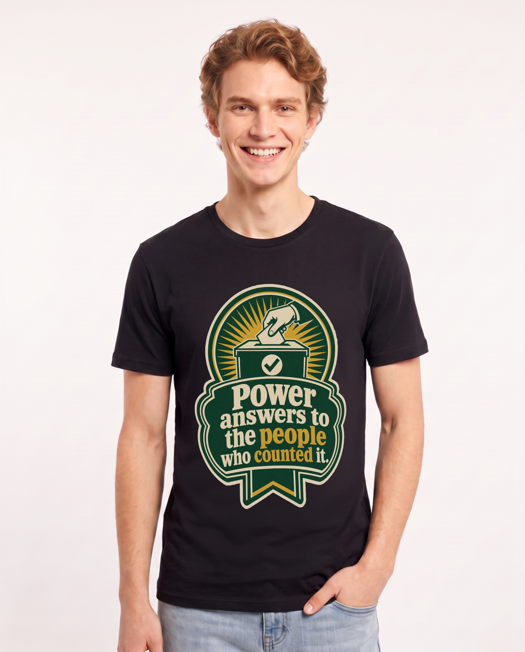 Graphic Men's Black T-Shirt - Power answers to the people who counted product image 1