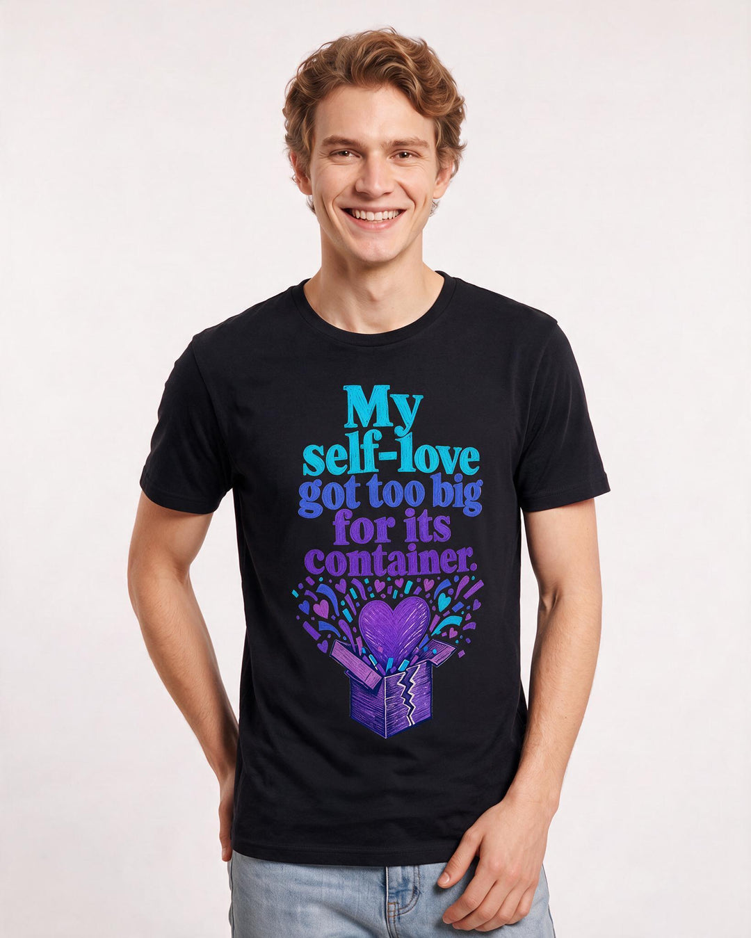 Pride Men's Black T-Shirt – My self-love got too big for its container. product image 3