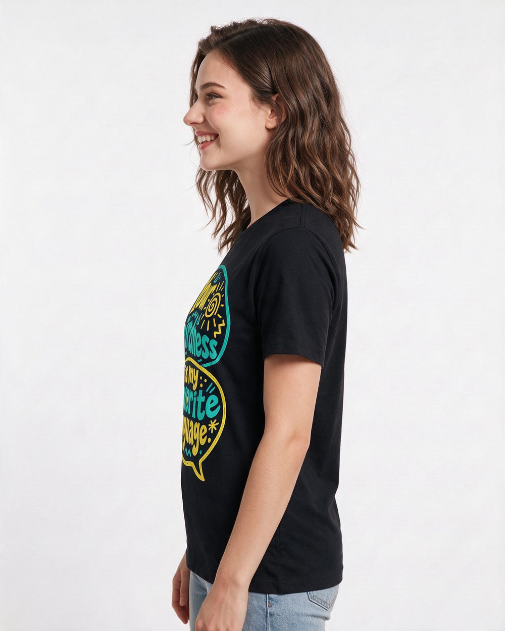 Couples Black T-Shirt for Women – Everyday Expression Graphic Tee product image 2