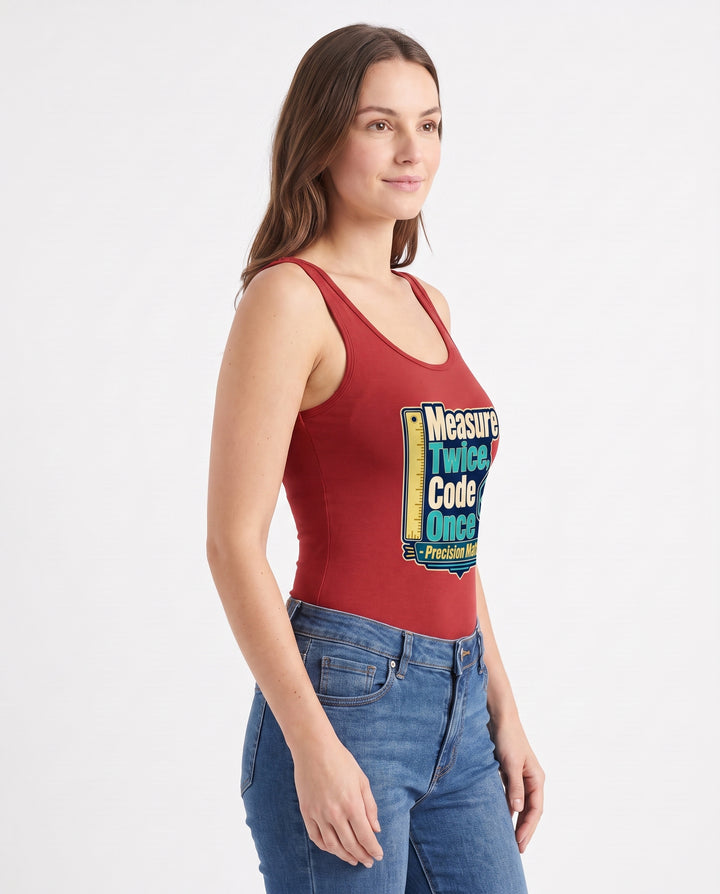 Measure Twice, Code Once Precision Matters! Sleeveless Tank Bodysuit mockup 2