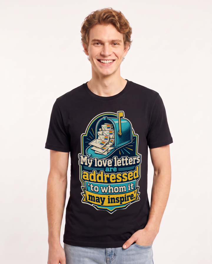 Pride Men's Black T-Shirt – My love letters are addressed 'to whom it may inspire.' product image 1
