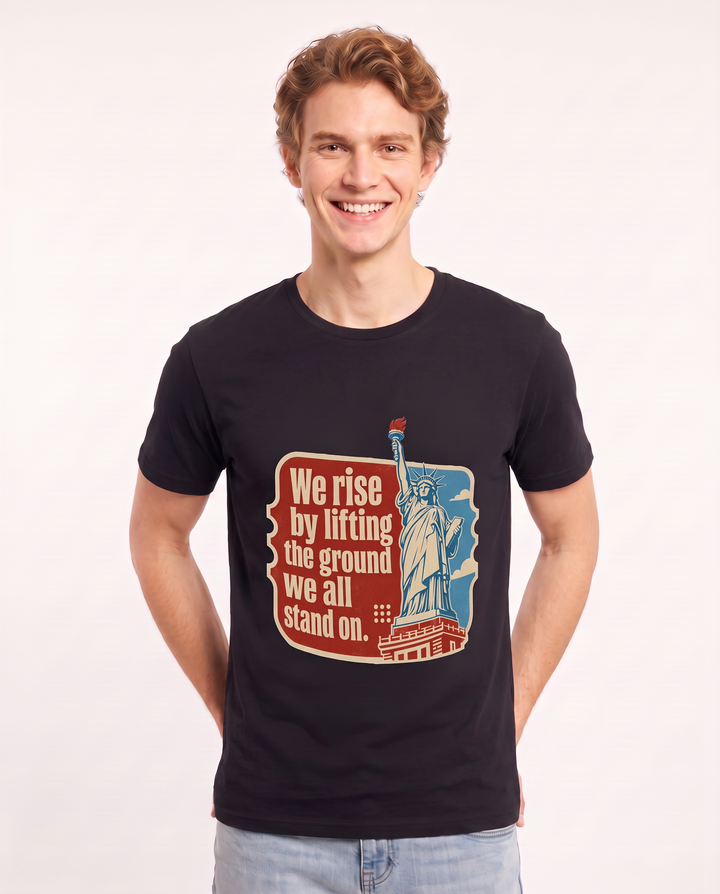 Graphic Men's Black T-Shirt - We rise by lifting the ground we all product image 3