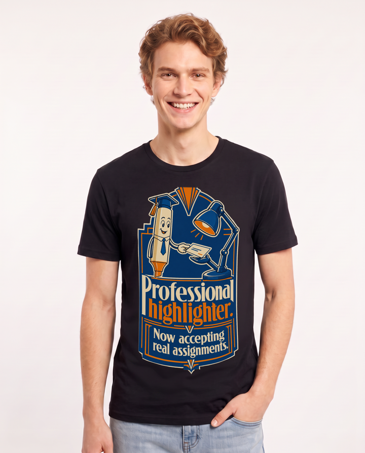 Funny Graduation Men's Black T-Shirt – Professional highlighter. Now accepting product image 1
