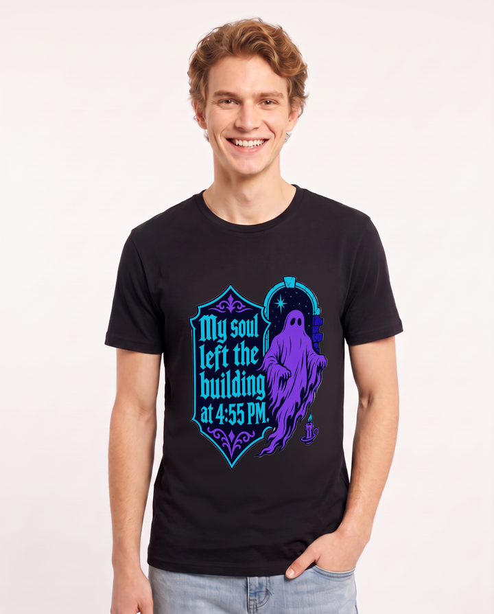 Halloween Men's Black T-Shirt - My soul left the building at 4:55 PM. product image 1