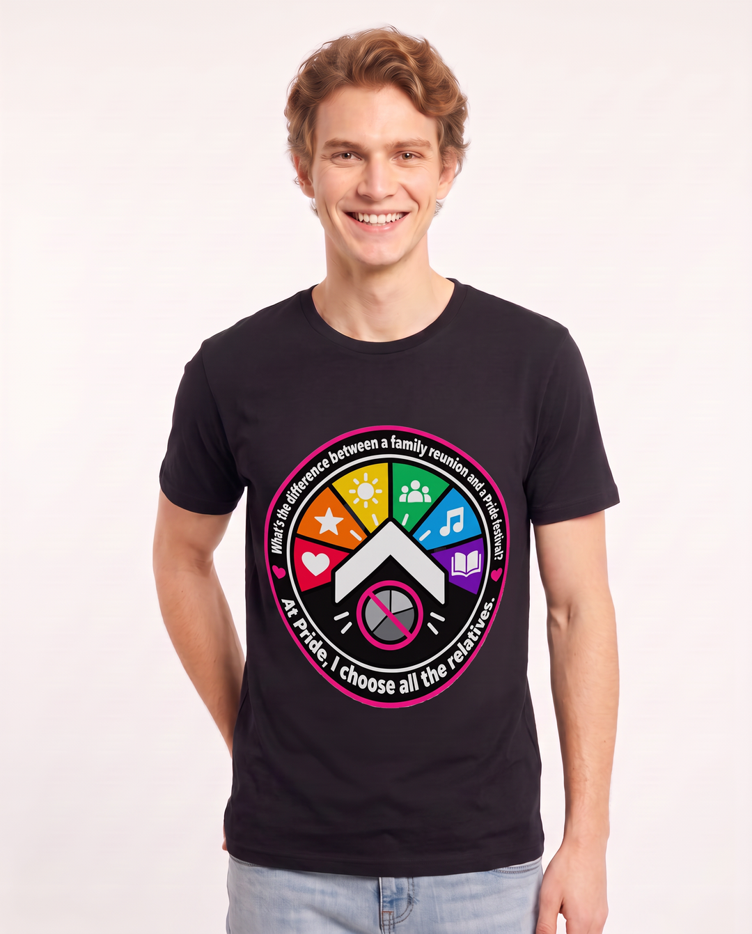 What's the difference between a family reunion and a Pride festival? At Pride, I choose all the relatives. Men's Black T-Shirt product image 1
