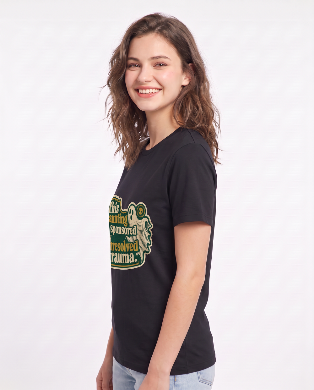 Halloween Women's Black T-Shirt - This haunting is sponsored by product image 2