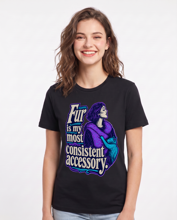 Cat Lover Women's Black T-Shirt – Fur is my most consistent accessory. product image 1