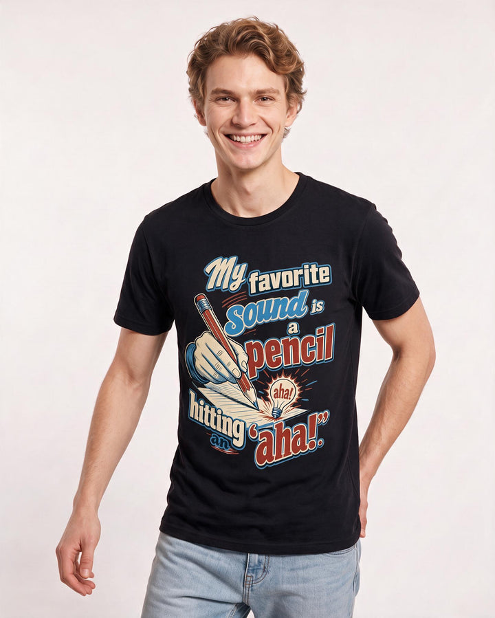 Teacher Men's Black T-Shirt – My favorite sound is a pencil hitting an 'aha!' product image 3