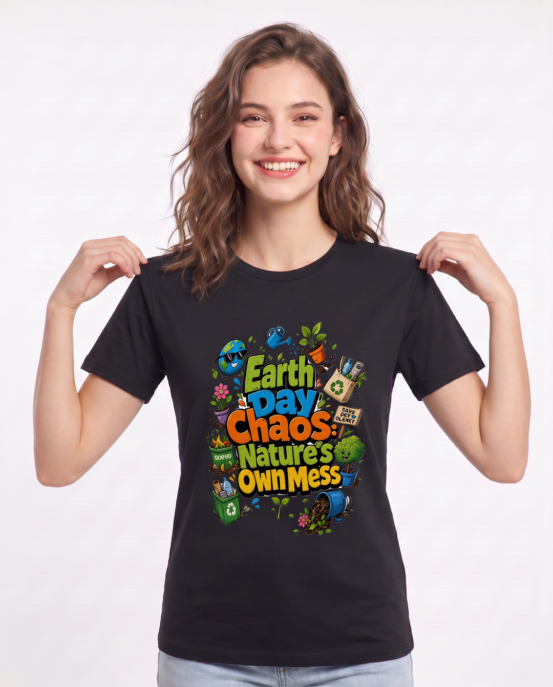 Earth Day Chaos: Nature's Own Mess Women's Black T-Shirt product image 1