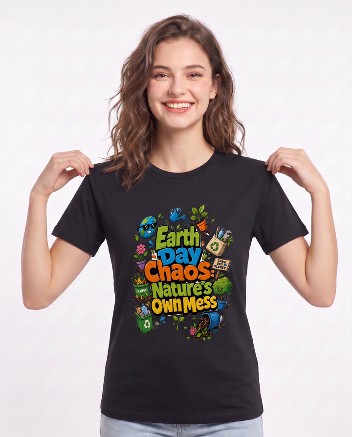 Earth Day Chaos: Nature's Own Mess Women's Black T-Shirt product image 1