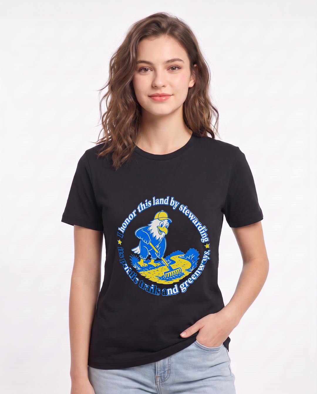 I honor this land by stewarding its public trails and greenways. Women's Black T-Shirt product image 1