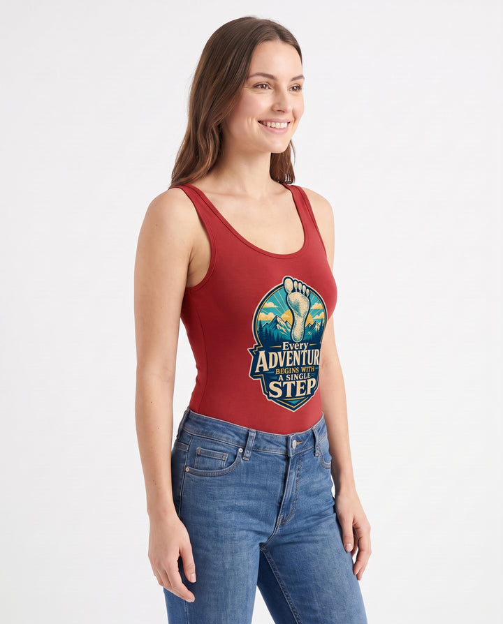 Every Adventure Begins With A Single Step Sleeveless Tank Bodysuit mockup 2
