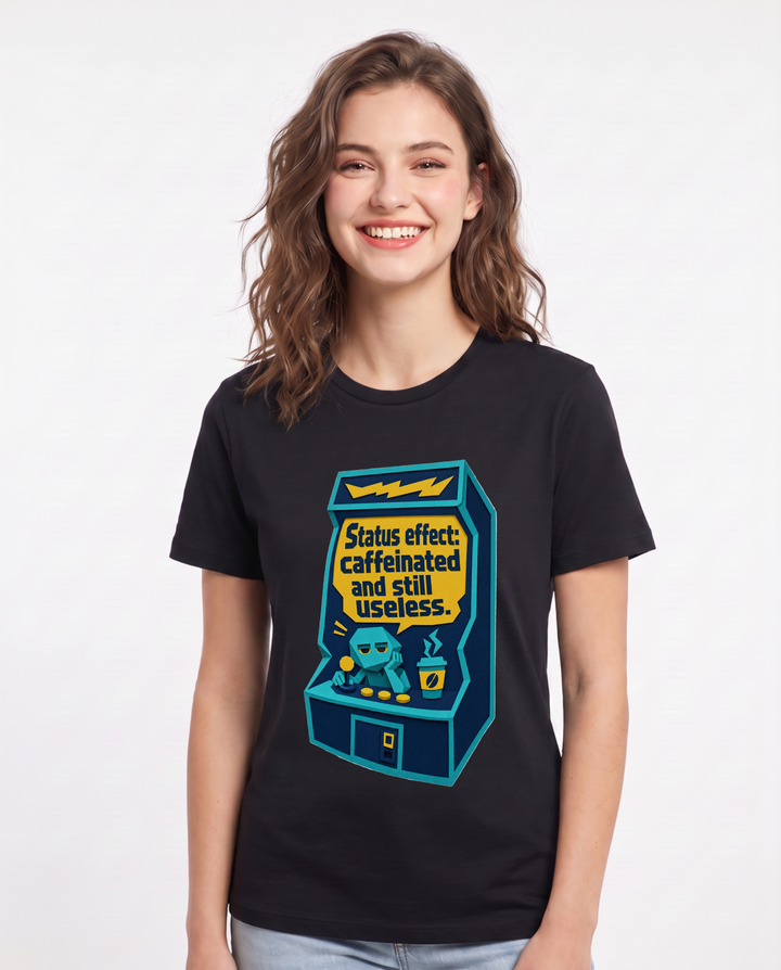 Gaming Women's Black T-Shirt - Status effect: caffeinated and still product image 1