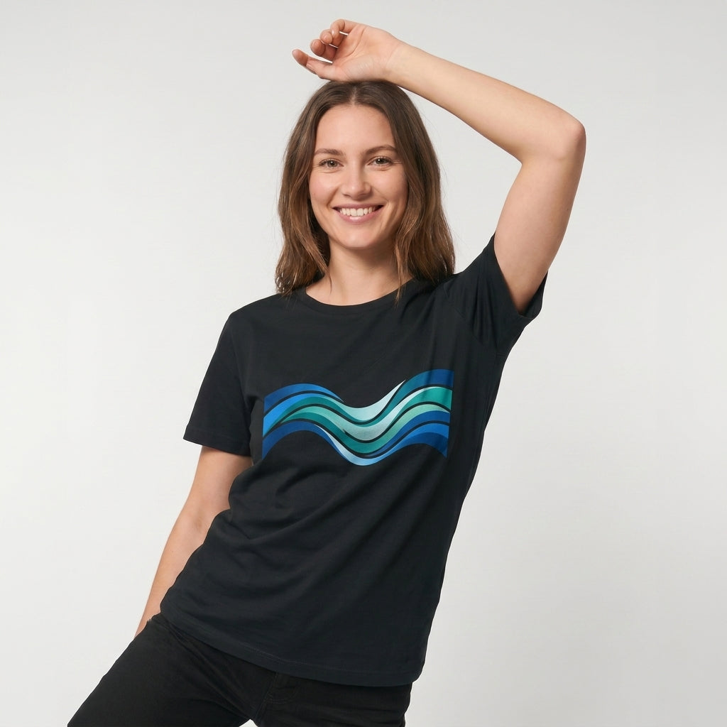 Calm Waves Black T-Shirt mockup 3