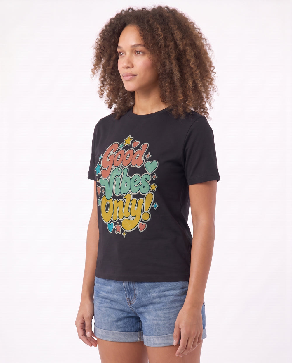 Good Vibes Only! Black T-Shirt mockup 2