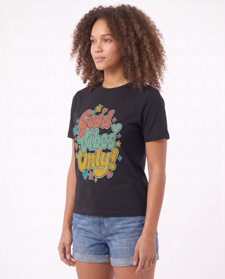 Good Vibes Only! Black T-Shirt mockup 2