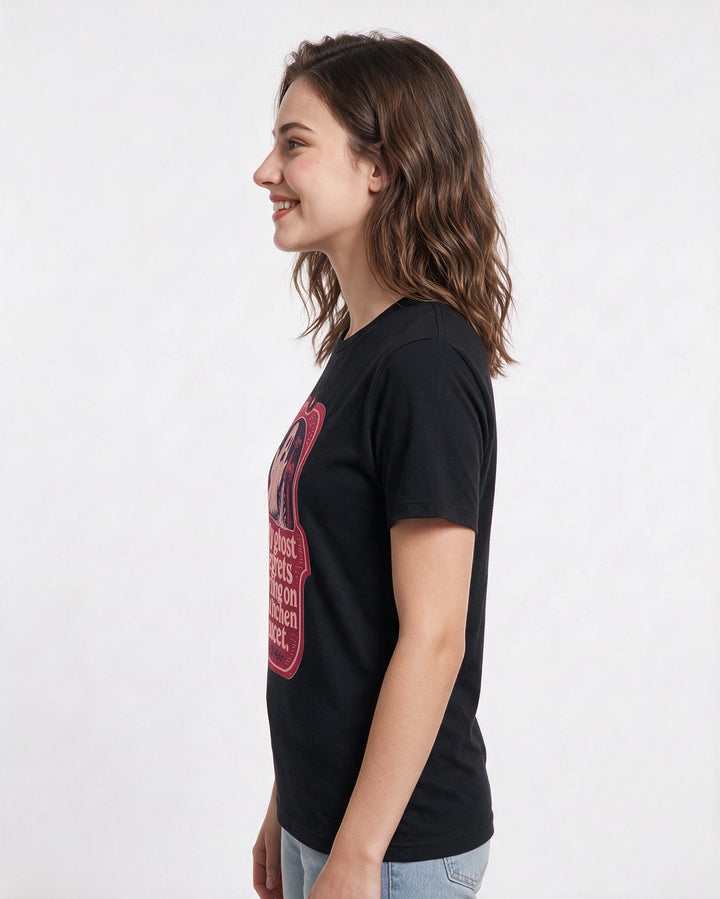 Halloween Women's Black T-Shirt - My ghost regrets turning on the product image 2