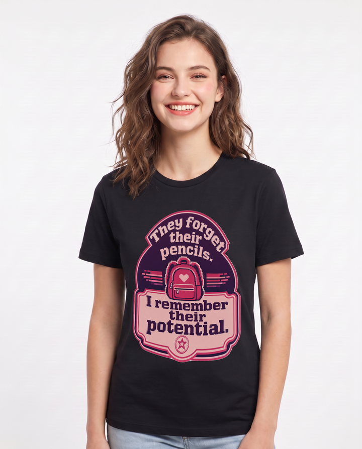 Teacher Gift Women's Black T-Shirt - They forget their pencils. I product image 1