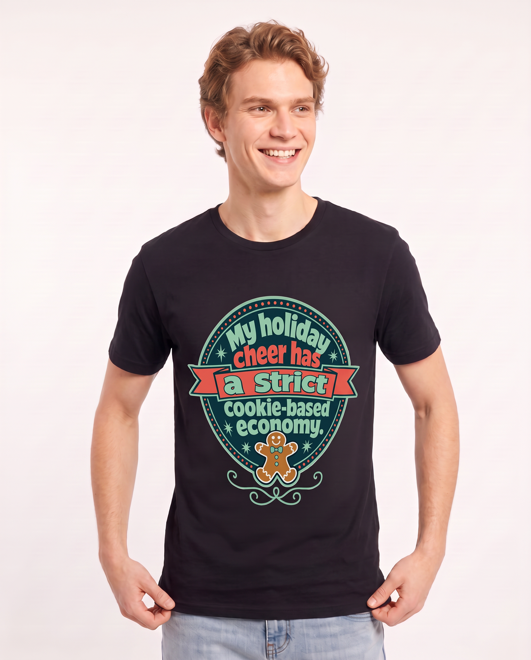 Christmas Men's Black T-Shirt - My holiday cheer has a strict product image 3