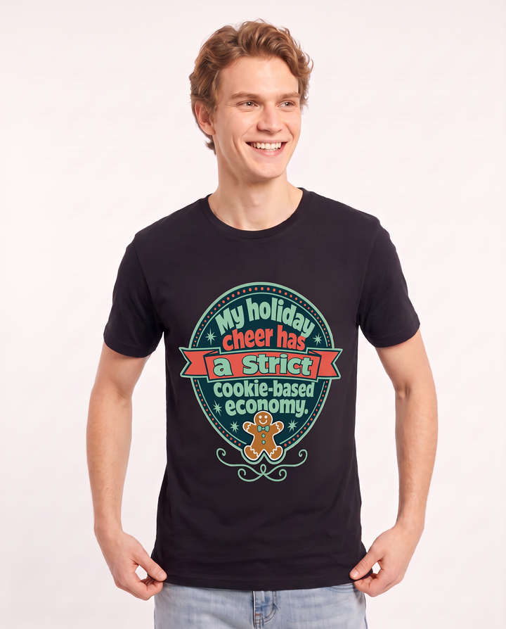 Christmas Men's Black T-Shirt - My holiday cheer has a strict product image 3