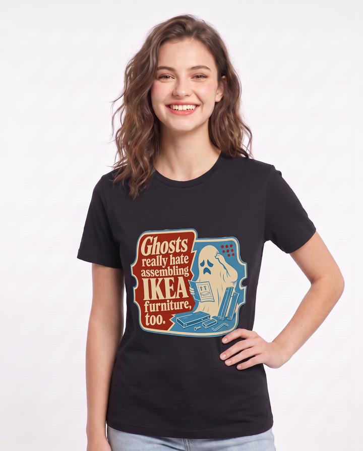 Halloween Women's Black T-Shirt - Ghosts really hate assembling IKEA product image 3