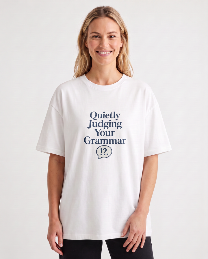Quietly Judging Your Grammar White T-Shirt mockup 3