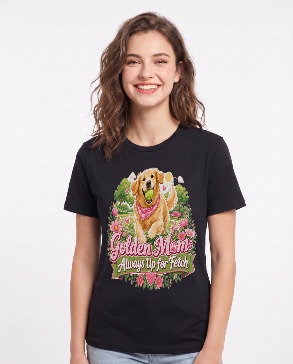 Golden Mom: Always Up for Fetch Women's Black T-Shirt product image 2