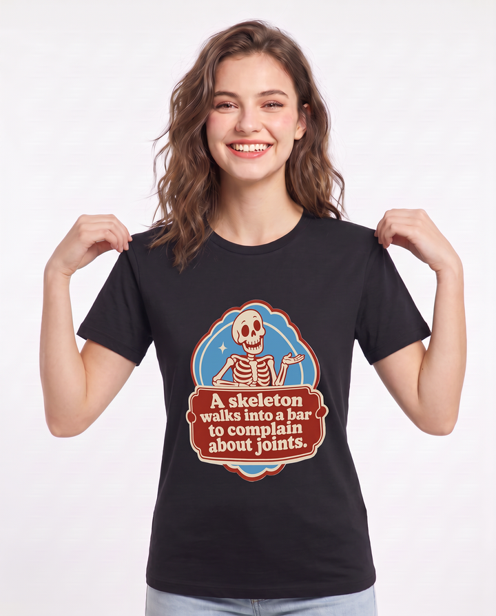 Halloween Women's Black T-Shirt - A skeleton walks into a bar to product image 3