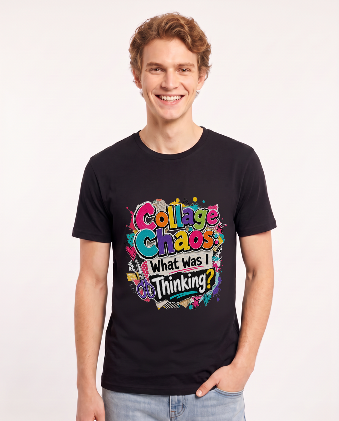 Collage Chaos: What Was I Thinking? Men's Black T-Shirt product image 2