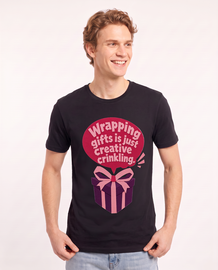 Christmas Men's Black T-Shirt - Wrapping gifts is just creative product image 3