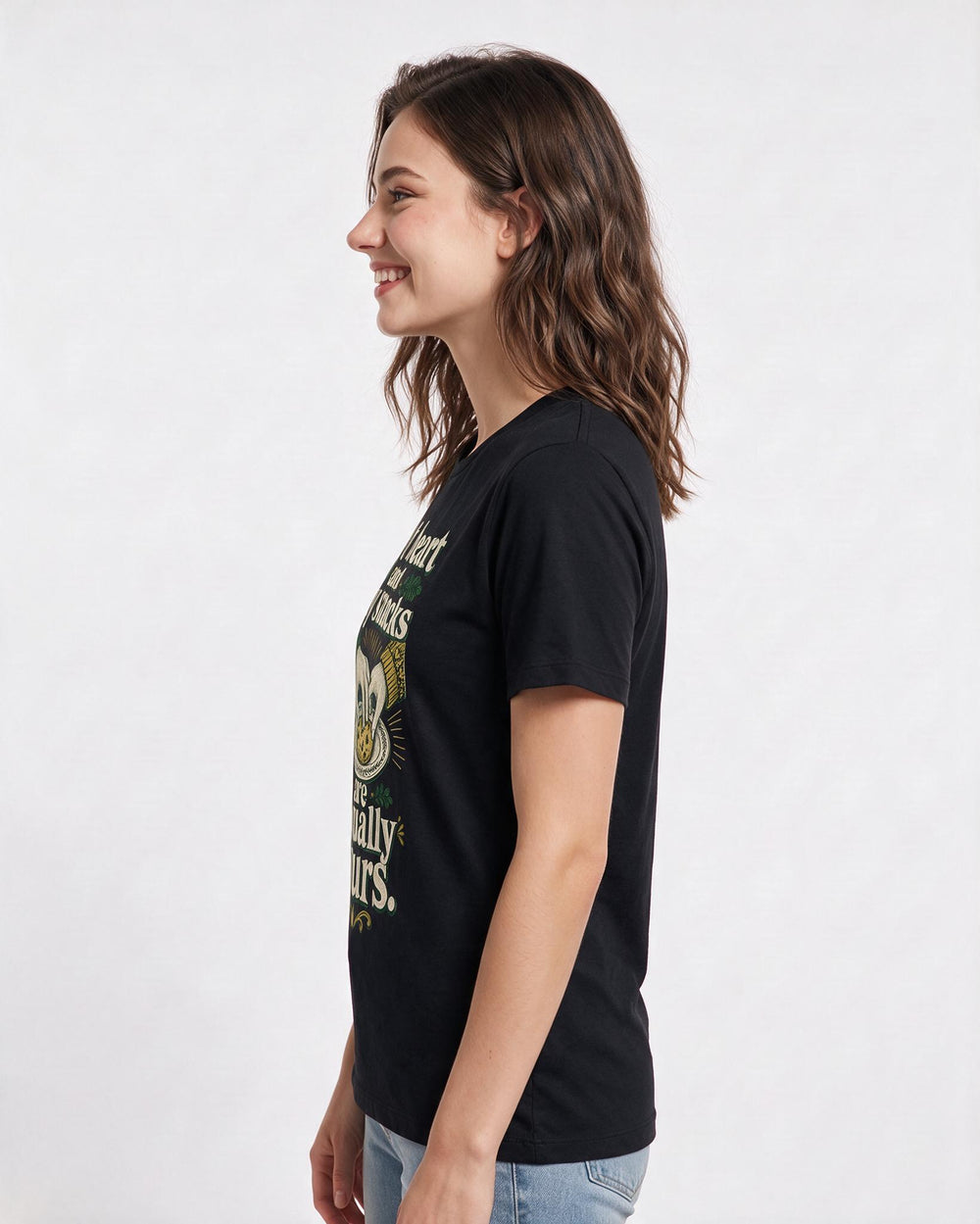 Funny Couples Women's Black T-Shirt – My heart and my snacks are equally product image 2