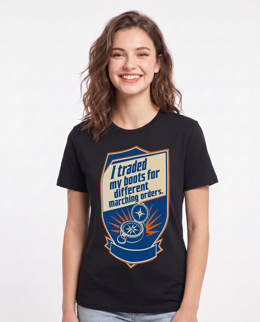 Graphic Women's Black T-Shirt - I traded my boots for different product image 1