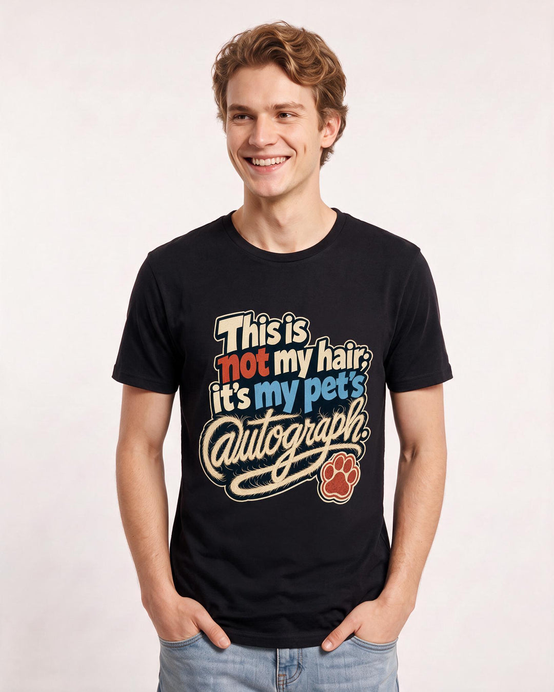 Funny Cat Lover Men's Black T-Shirt – This is not my hair; it's my pet's autograph. product image 3