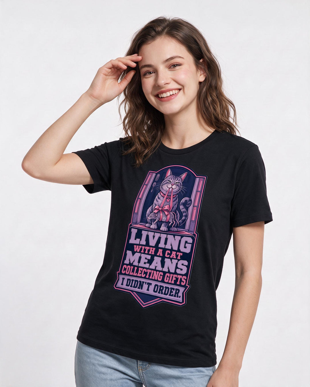 Cat Lover Black T-Shirt for Women – Everyday Expression Graphic Tee product image 3
