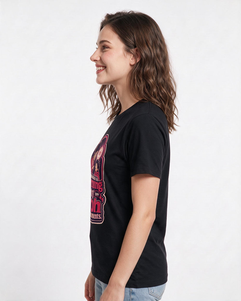 Teacher Women's Black T-Shirt – I specialize in turning 'why' into 'oh' moments. product image 2