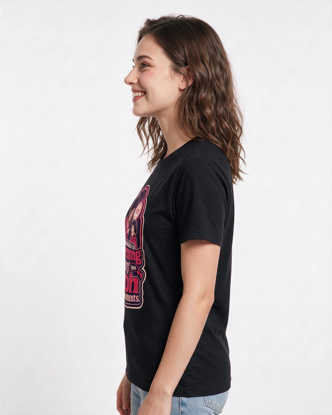 Teacher Women's Black T-Shirt – I specialize in turning 'why' into 'oh' moments. product image 2