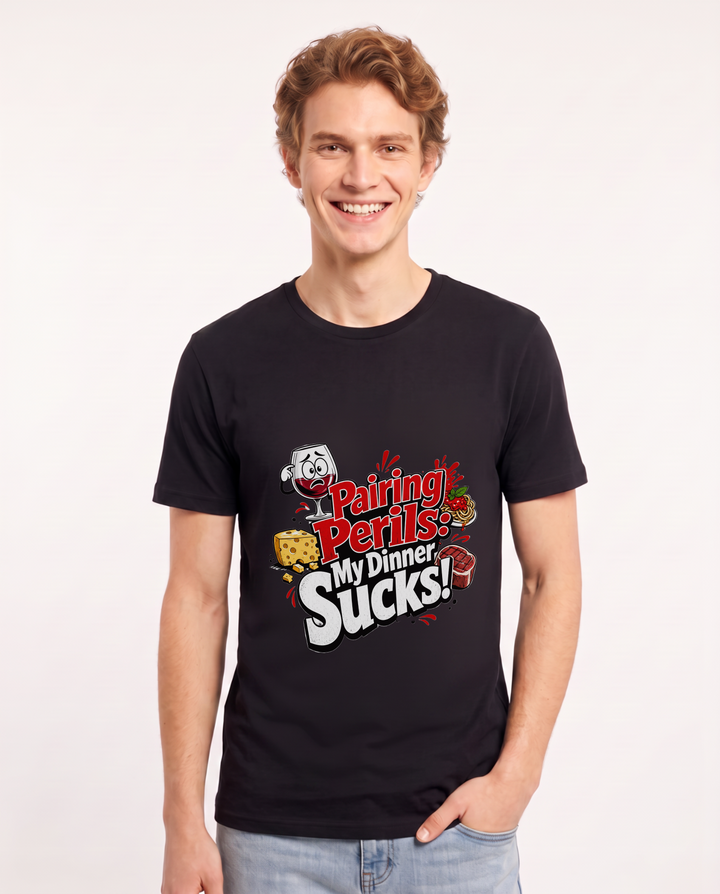 Pairing Perils: My Dinner Sucks! Men's Black T-Shirt product image 2