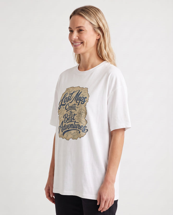 Lost Maps Create The Best Adventures White T-Shirt mockup 2